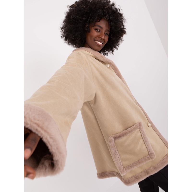 Dámský kabát s kapucí béžový