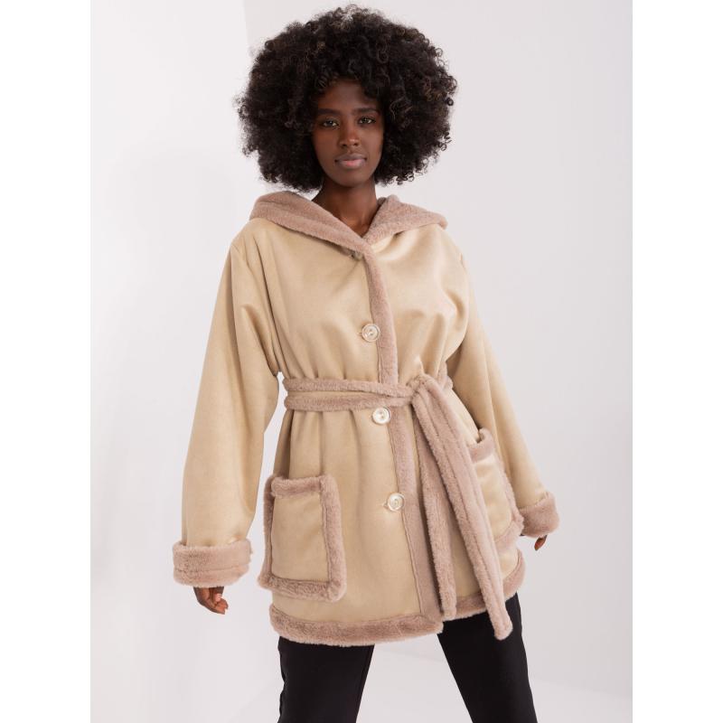 Dámský kabát s kapucí béžový