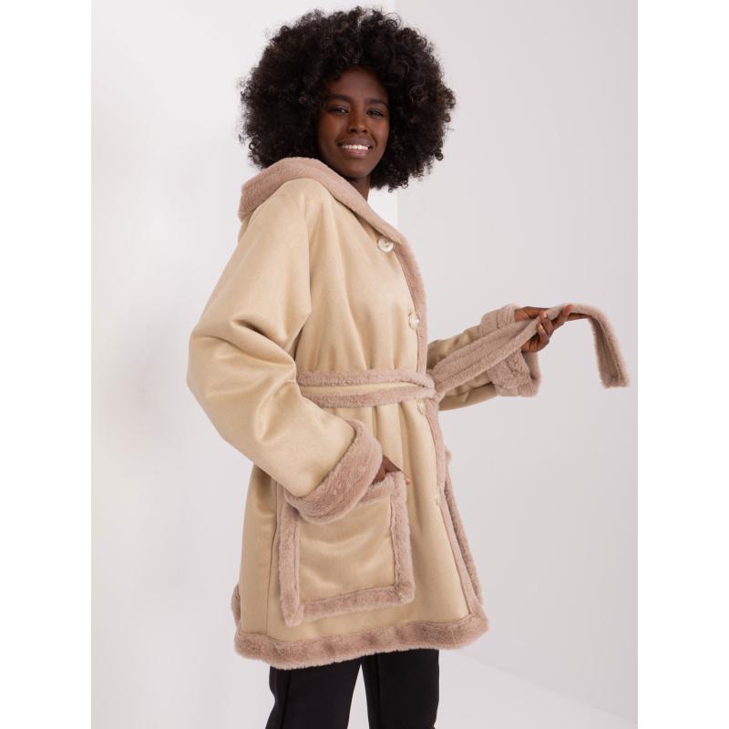 Dámský kabát s kapucí béžový
