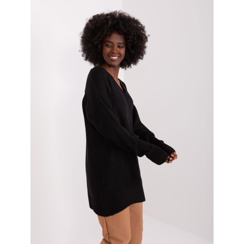 Női V-nyakú pulóver ORIV fekete