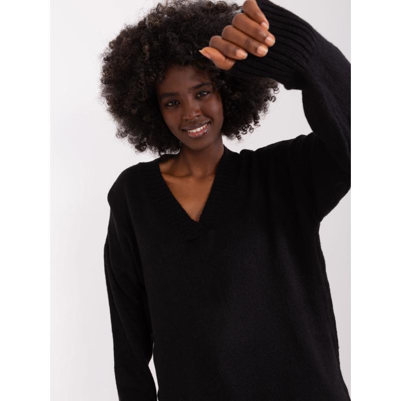 Női V-nyakú pulóver ORIV fekete
