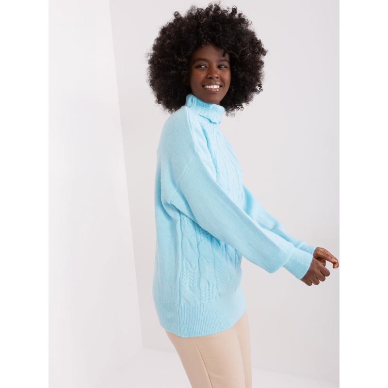 Dámský svetr s rolákem a manžetami KES světle modrý