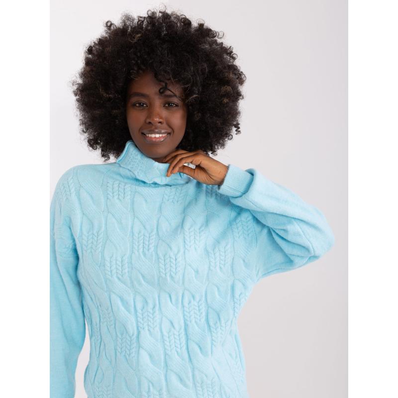 Dámský svetr s rolákem a manžetami KES světle modrý