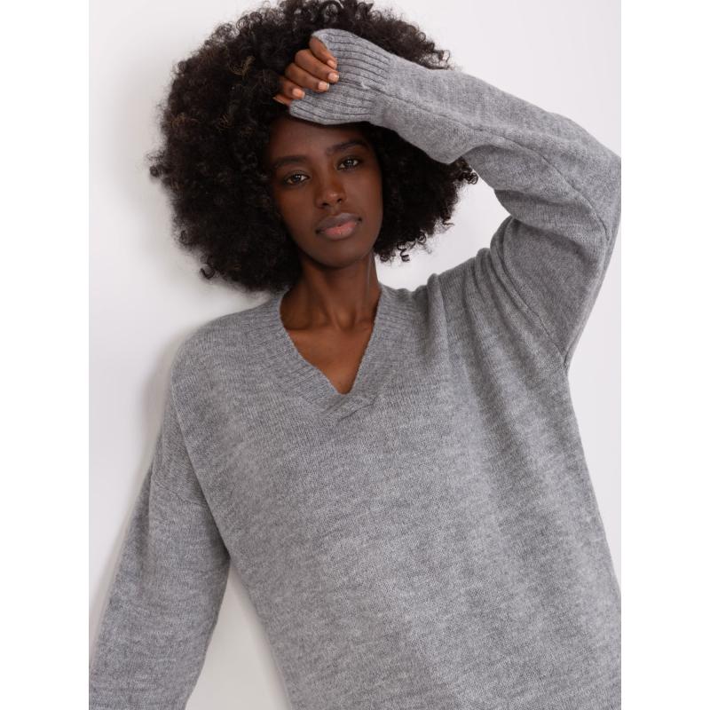 Dámský svetr s výstřihem do V LOP šedý