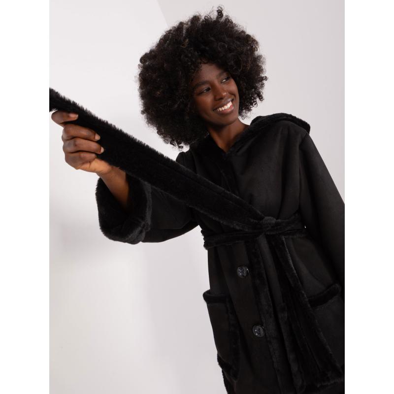 Dámský kabát s kapsami černý 