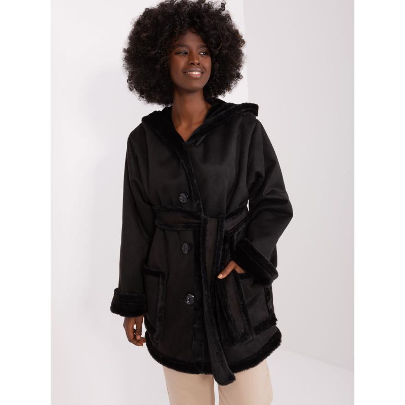 Dámský kabát s kapsami černý 
