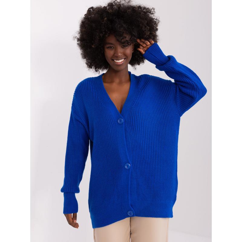Női gombos pulóver RUE PARIS kobalt kék
