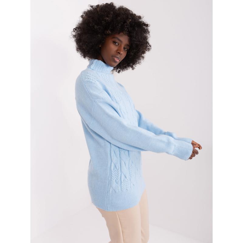 Dámský svetr s rolákem a náplety BIT světle modrý