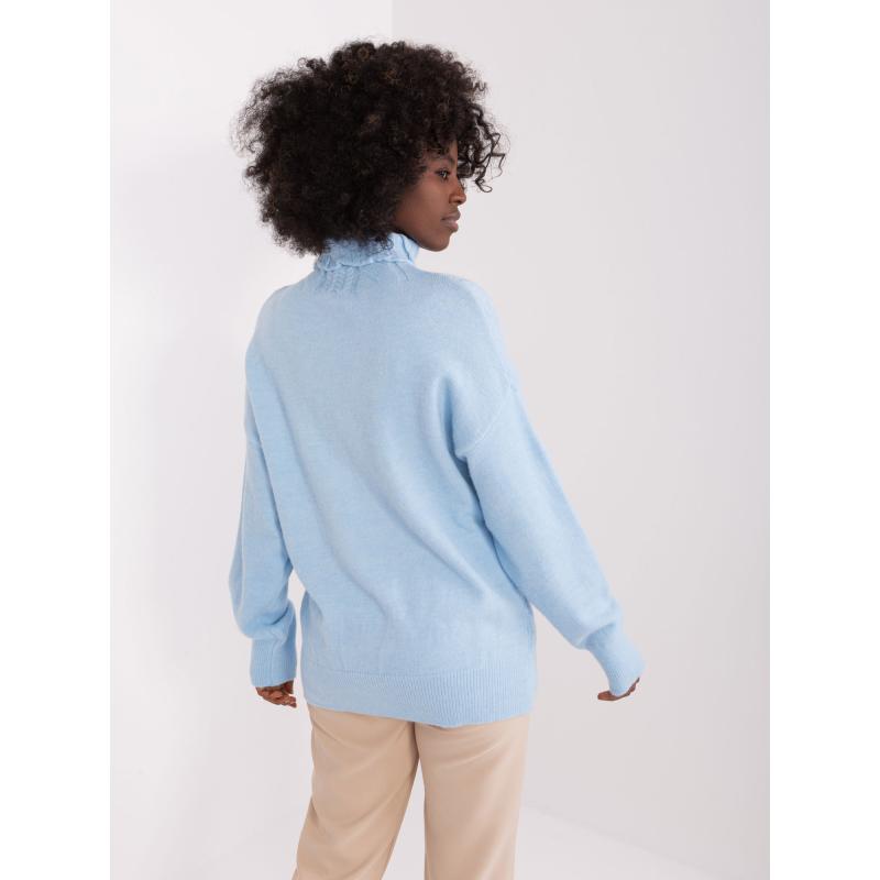 Dámský svetr s rolákem a náplety BIT světle modrý