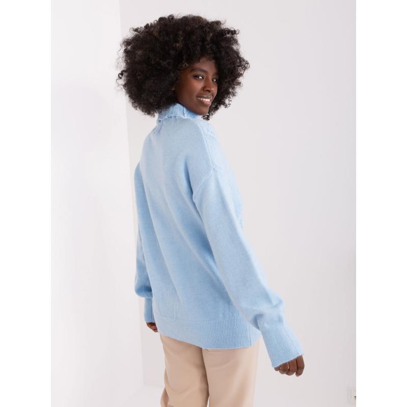 Dámský svetr s rolákem a náplety BIT světle modrý