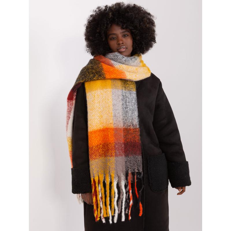 Dámská šála teplá kostkovaná NECK oranžovo-černá 
