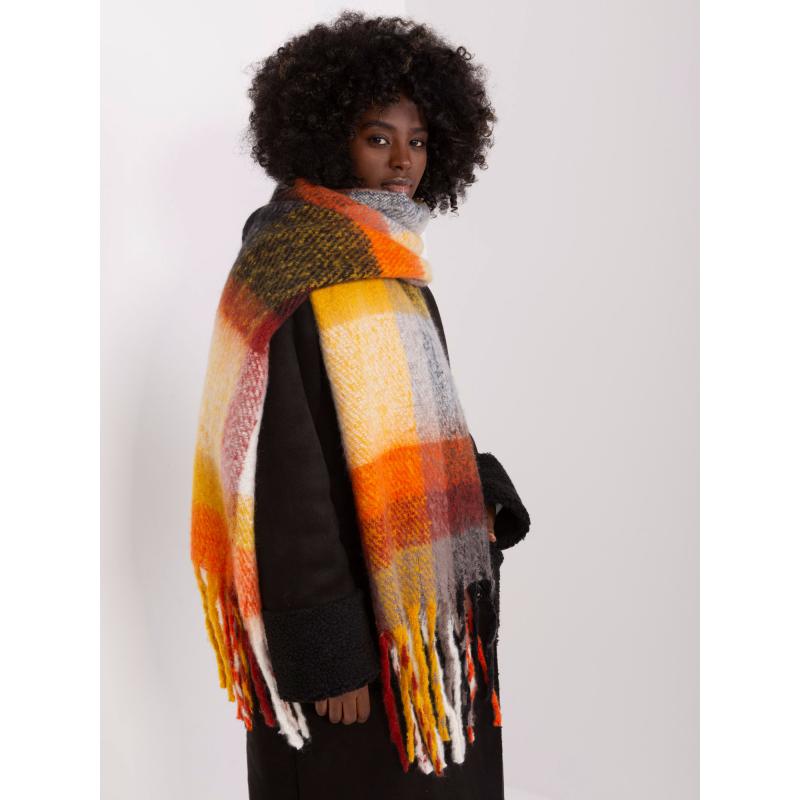 Dámská šála teplá kostkovaná NECK oranžovo-černá 