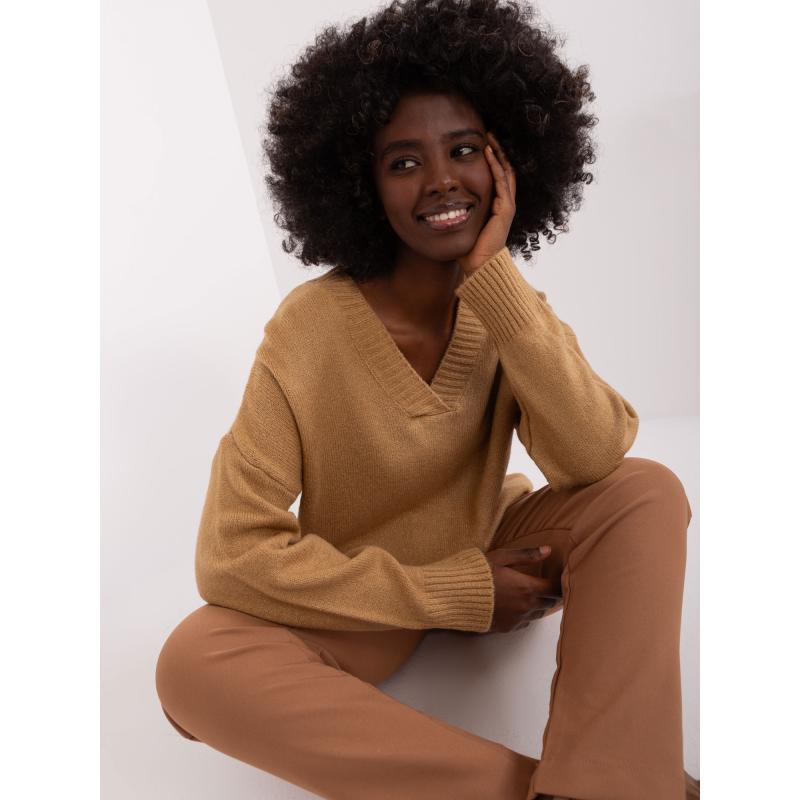 Női pulóver mandzsettával ZEV barna