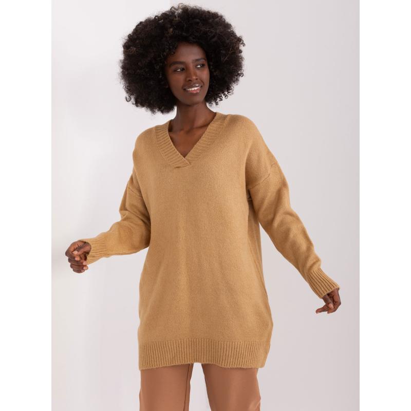 Női pulóver mandzsettával ZEV barna