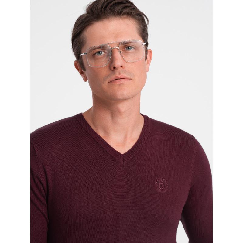 Pánský svetr s výstřihem do V V13 OM-SWBS-0107 bordó 