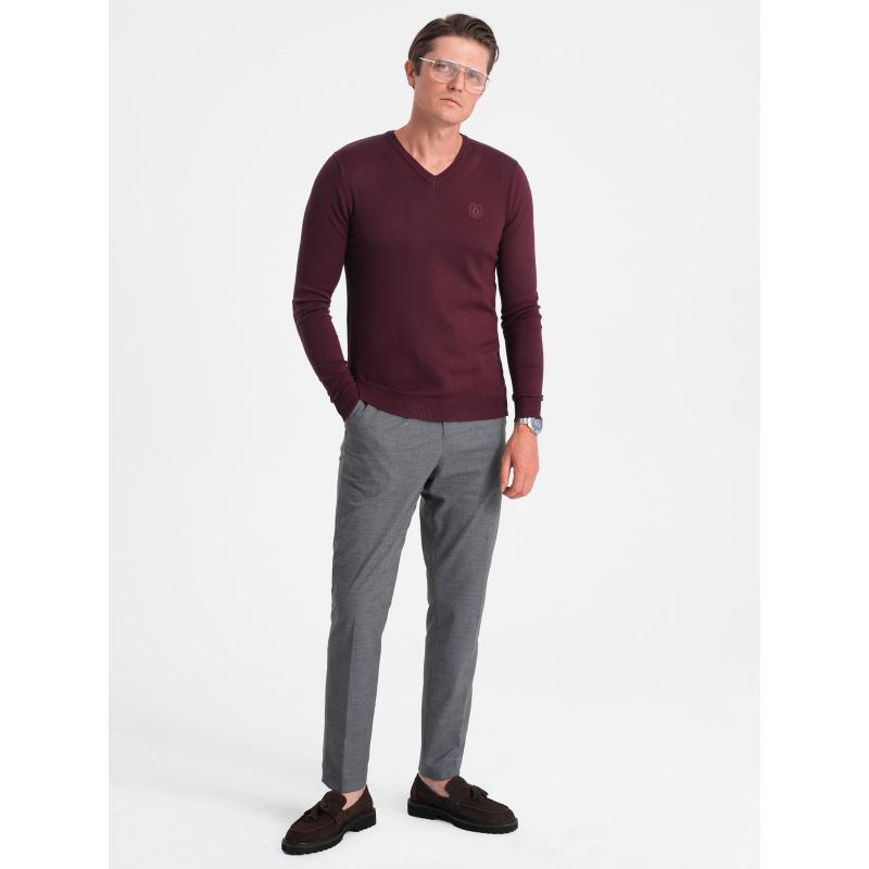 Pánský svetr s výstřihem do V V13 OM-SWBS-0107 bordó 