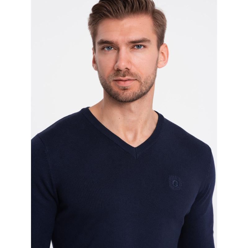Férfi V-nyakú pulóver V22 OM-SWBS-0107 sötétkék
