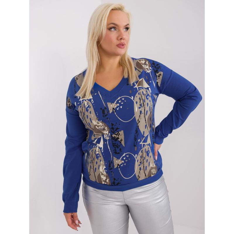 Dámská halenka plus size s dlouhými rukávy AWI kobaltová  