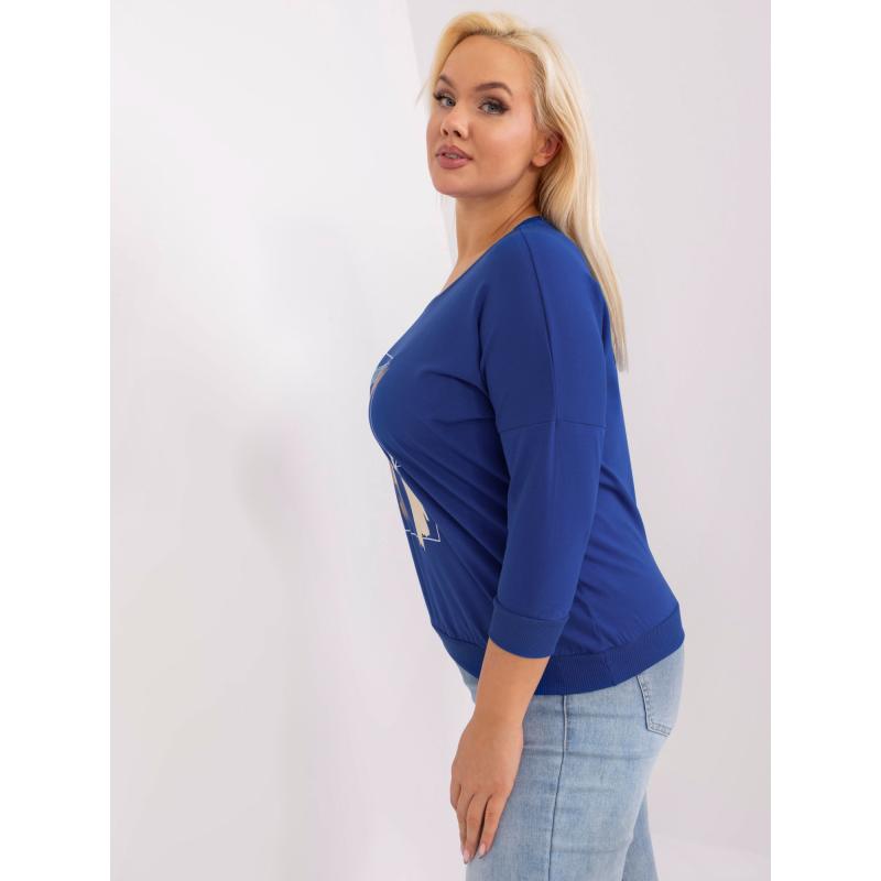 Dámská halenka plus size s žebrovanými lemy FEI Kobaltová 