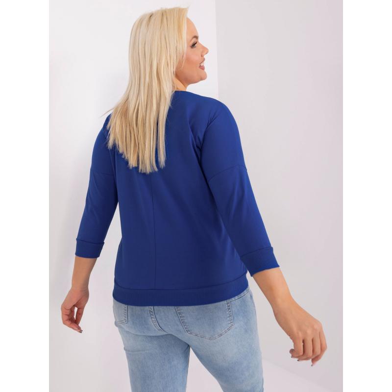 Dámská halenka plus size s žebrovanými lemy FEI Kobaltová 