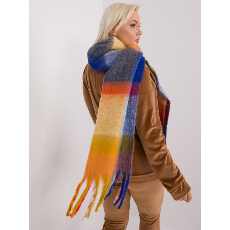 Dámská šála zimní kostkovaná MEU tmavě žluto-červená 