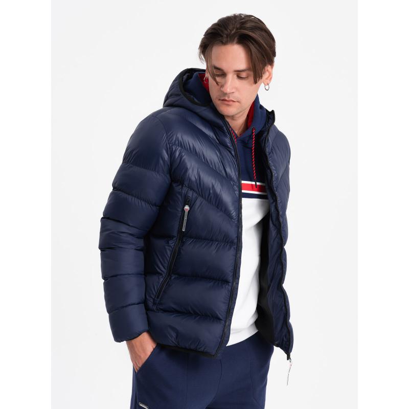 Pánská zimní prošívaná bunda V2 OM-JAHP-0145 tmavě modrá 