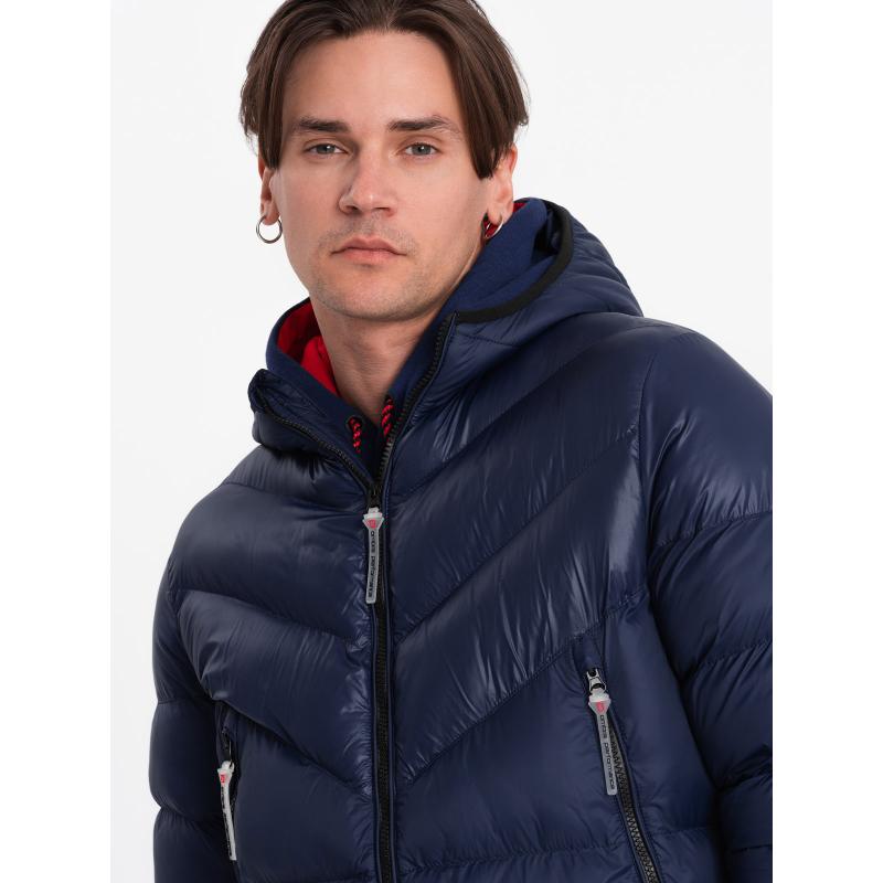 Pánská zimní prošívaná bunda V2 OM-JAHP-0145 tmavě modrá 