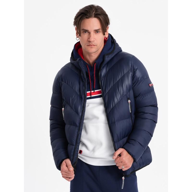 Pánská zimní prošívaná bunda V2 OM-JAHP-0145 tmavě modrá 