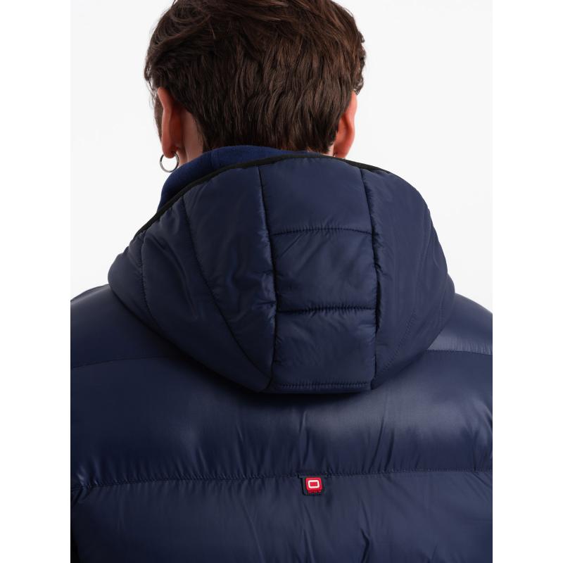 Pánská zimní prošívaná bunda V2 OM-JAHP-0145 tmavě modrá 