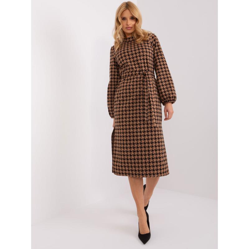 Női ruha övvel MIL barna fekete