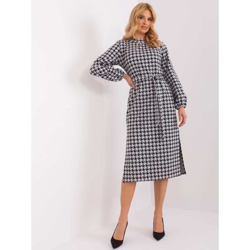 Női kötött midi ruha URA fekete és fehér