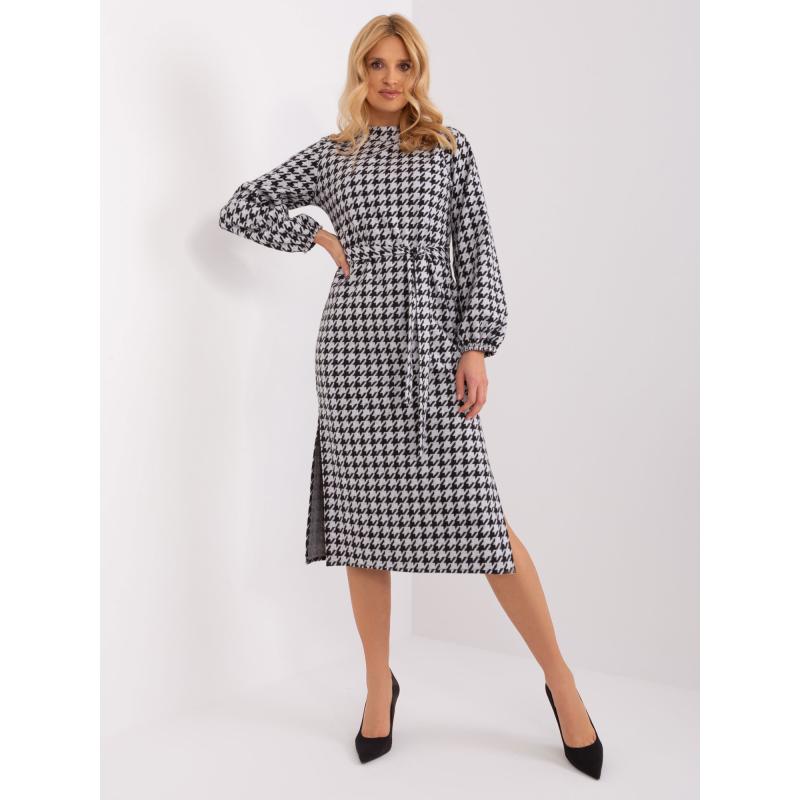 Női kötött midi ruha URA fekete és fehér