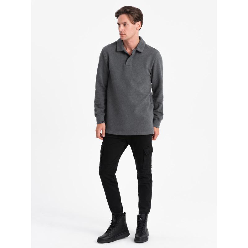 Pánská pletená mikina s polo límcem V1 OM-SSNZ-0149 grafitová