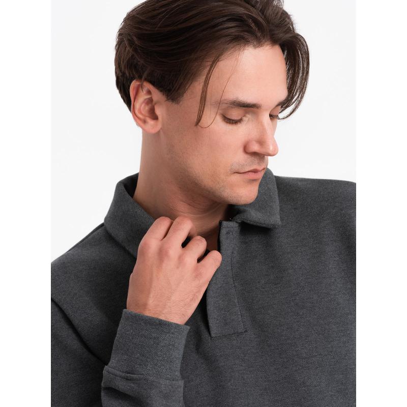 Pánská pletená mikina s polo límcem V1 OM-SSNZ-0149 grafitová