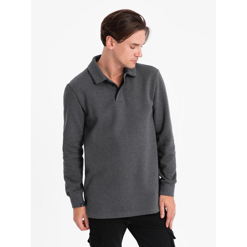 Pánská pletená mikina s polo límcem V1 OM-SSNZ-0149 grafitová