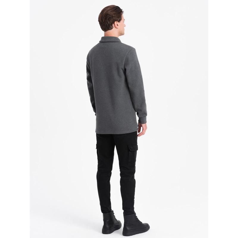 Pánská pletená mikina s polo límcem V1 OM-SSNZ-0149 grafitová