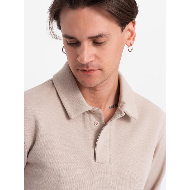 Pánska pletená polokošeľa s golierom V2 OM-SSNZ-0149 béžová