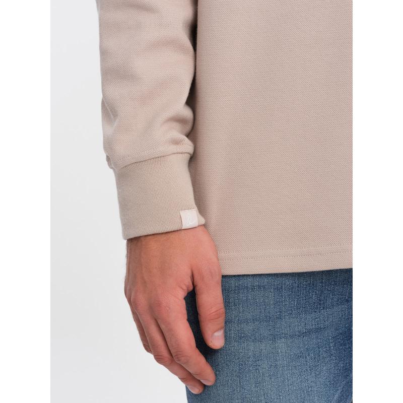 Pánska pletená polokošeľa s golierom V2 OM-SSNZ-0149 béžová