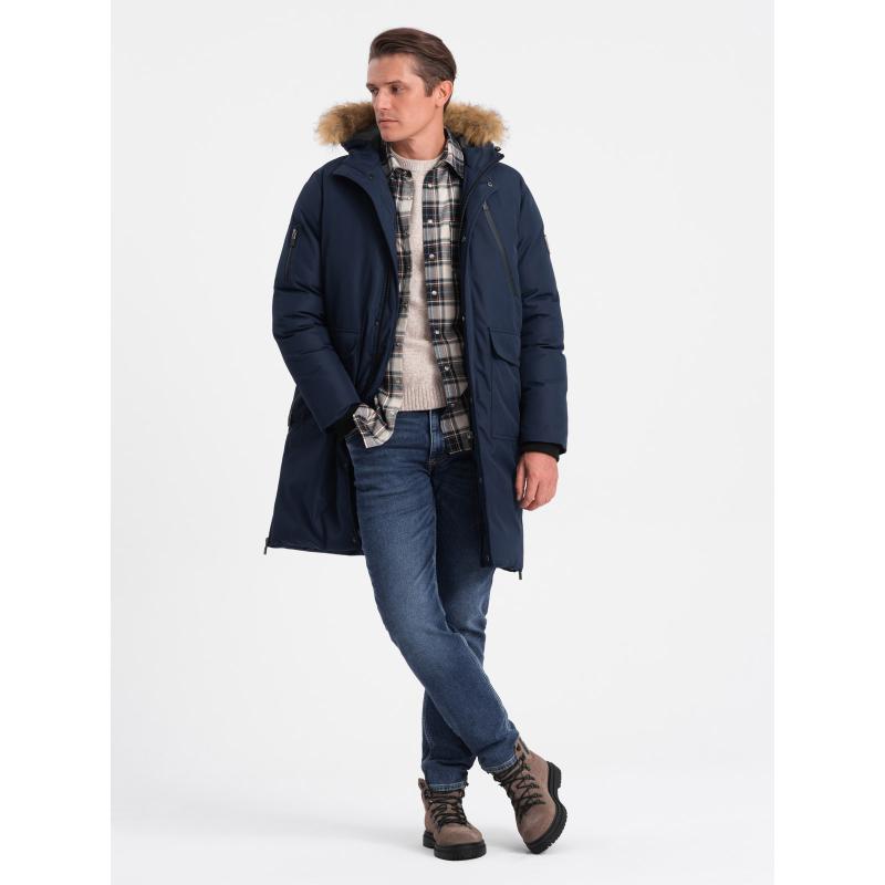 Pánská zimní bunda s odnímatelnou kožešinou z kapuce ALASKAN tmavě modrá 