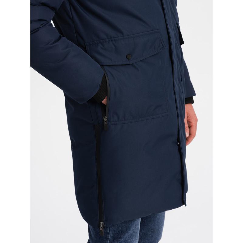 Pánská zimní bunda s odnímatelnou kožešinou z kapuce ALASKAN tmavě modrá 