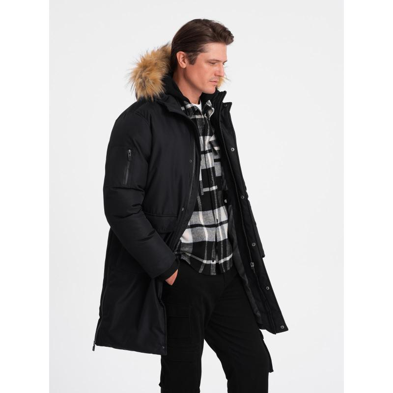 Férfi télikabát levehető szőrme kapucnival ALASKAN fekete