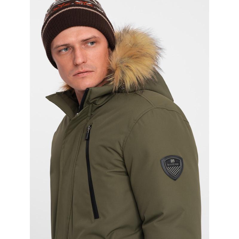 Pánská zimní bunda s odnímatelnou kožešinou z kapuce ALASKAN olivově zelená