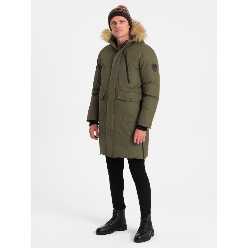 Pánská zimní bunda s odnímatelnou kožešinou z kapuce ALASKAN olivově zelená