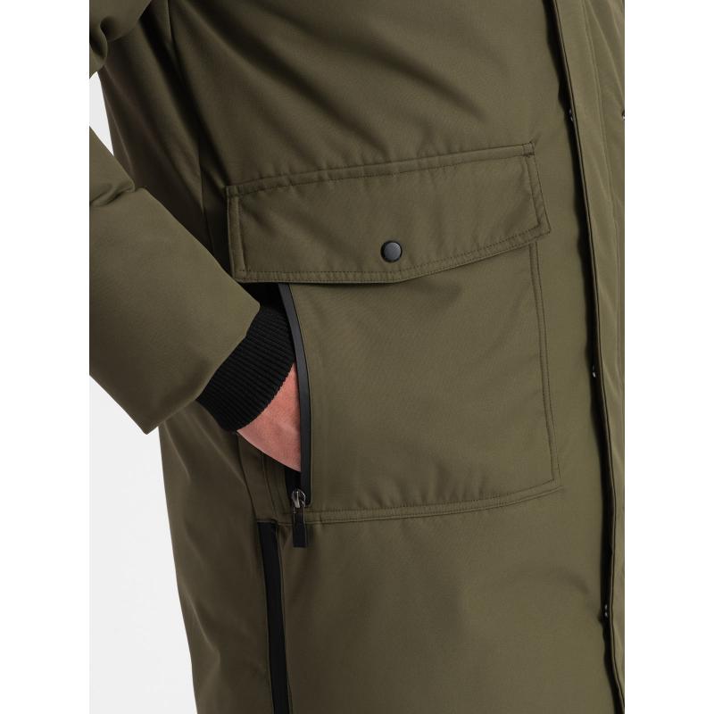 Pánská zimní bunda s odnímatelnou kožešinou z kapuce ALASKAN olivově zelená