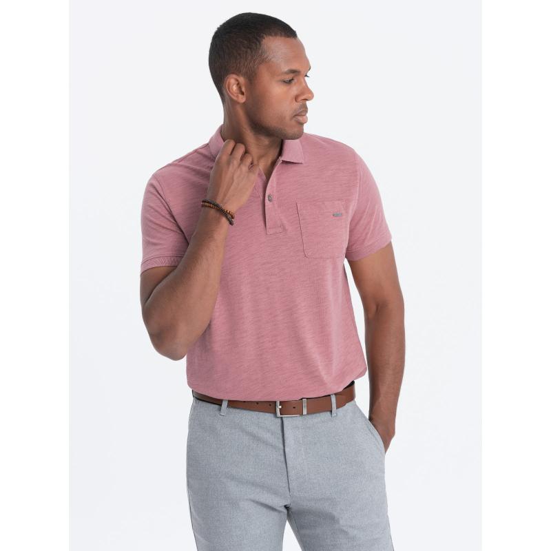 Pánské polo tričko s ozdobnými knoflíky V4 S1744 růžové 
