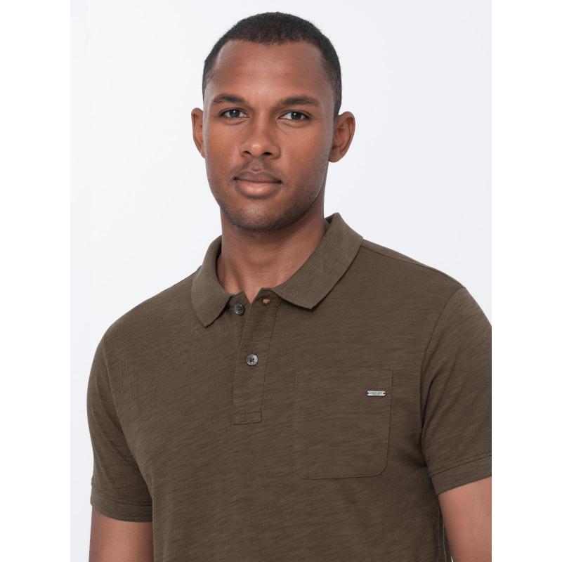 Pánska polokošeľa s ozdobnými gombíkmi V5 S1744 tmavá olivová