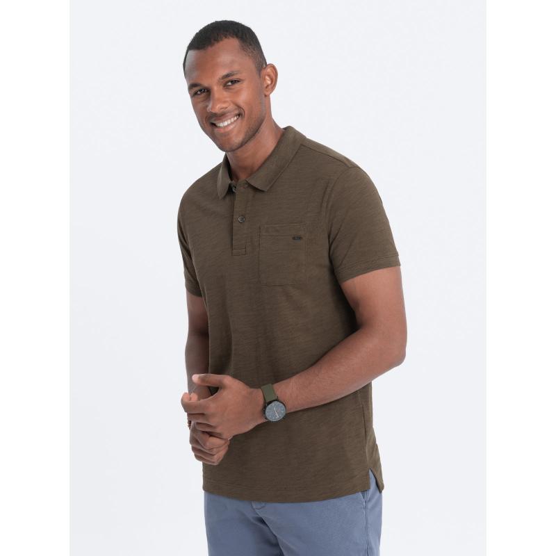 Pánska polokošeľa s ozdobnými gombíkmi V5 S1744 tmavá olivová