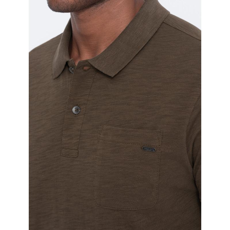 Pánska polokošeľa s ozdobnými gombíkmi V5 S1744 tmavá olivová