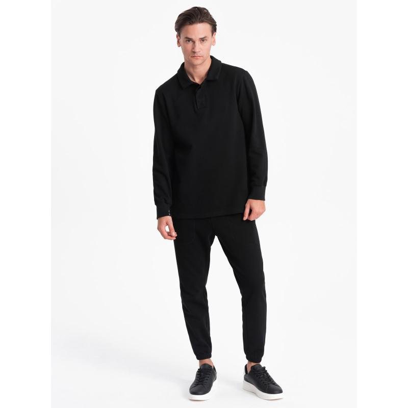 Férfi pulóver póló gallérral + nadrág fekete