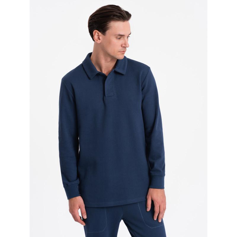 Pánská tepláková souprava mikina s polo límcem + tepláky tmavě modrá 